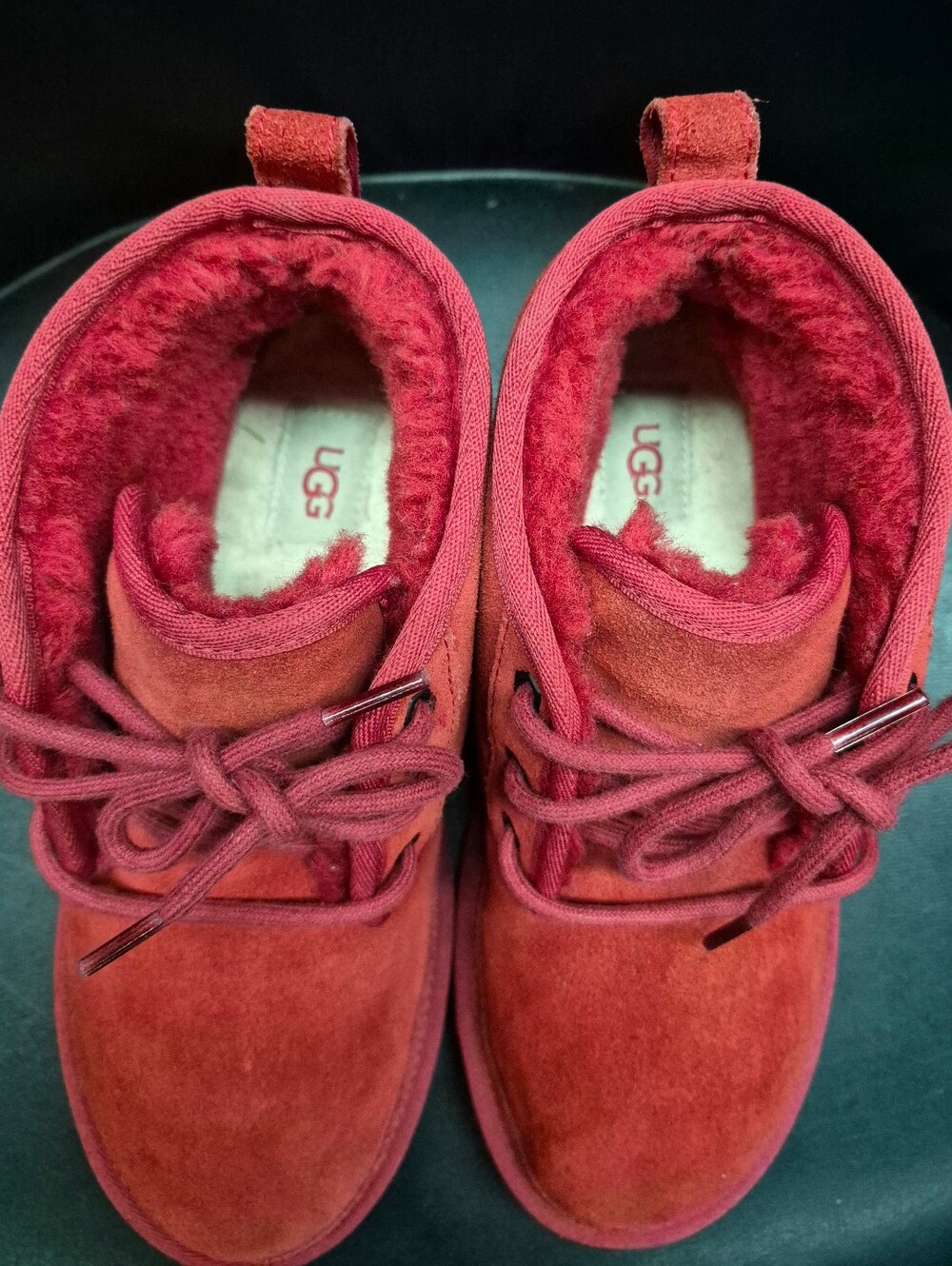 UGG Red Suede Lace-Up Ankle Boots - Picture 5 of 7